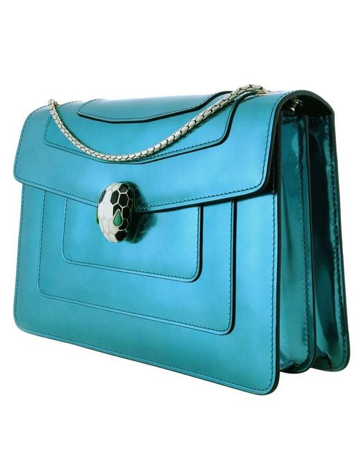 BVLGARI Blue Serpenti Forever Metallic Leather Shoulder Bag