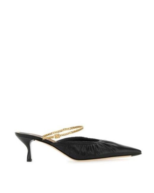 Fendi Black Colibri Lite Chain-Strap Kitten Mules, Brand Size 40 Us
