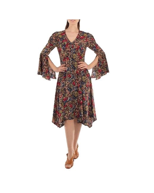 Polo Ralph Lauren Brown Floral Pattern V-Neck Dress