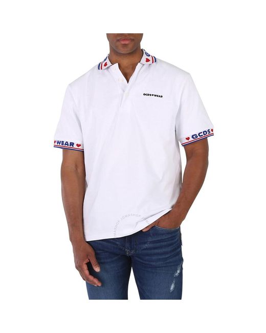 Gcds White Tape Logo Cotton Polo Shirt for men