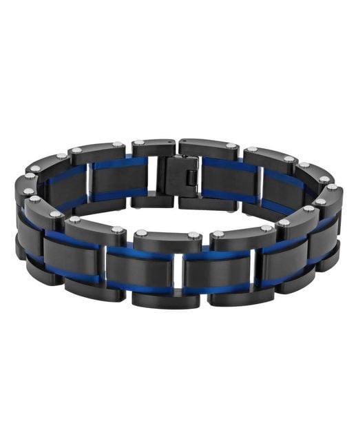 Robert Alton Blue Stainless Steel & Textured Link Bracelet for men