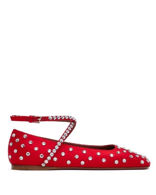 AMINA MUADDI Red Ane Crystal Embellished Ballerina Flats