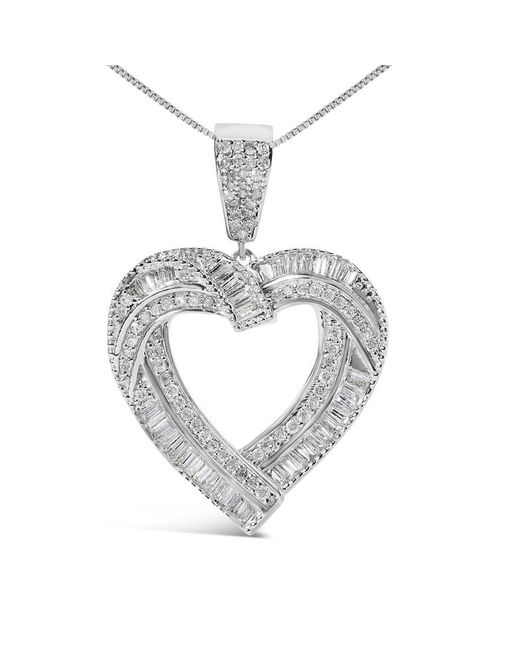 Haus of Brilliance Metallic 925 Sterling 1.00 Cttw Baguette And Round Diamond Open Heart Pendant Necklace for men