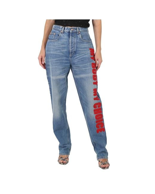 Gucci Blue My Body My Choice Straight Leg Jeans, Waist