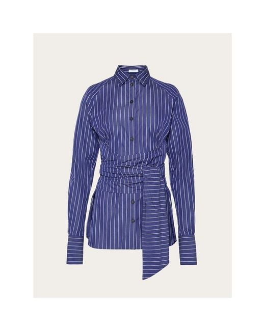 Ferragamo Blue Striped Cotton Shirt, Brand Size 44 (Us