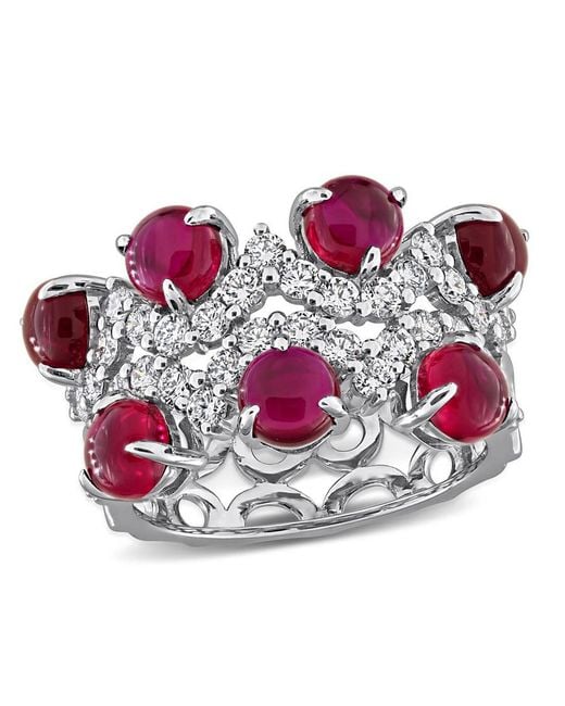 Created Forever Pink 4Ct Tgw Created Ruby And 1 1/3Ct Tw Lab-Grown Diamond Semi-Eternity Ring for men
