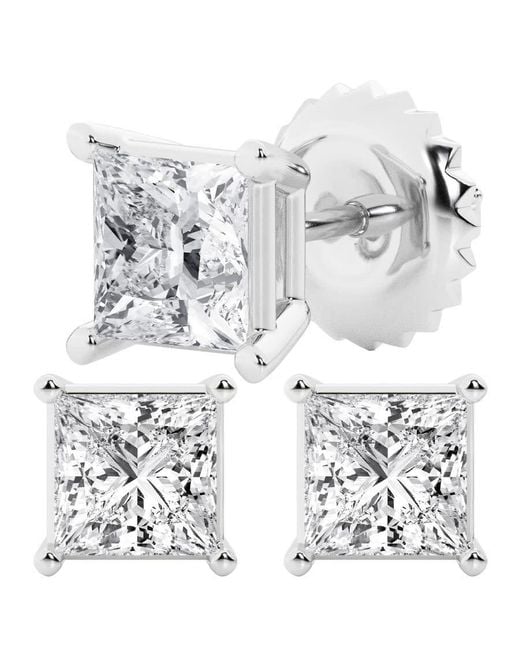 Brilliant Diamond White 3 Carat Princess Cut Lab Grown Diamond Stud Earrings
