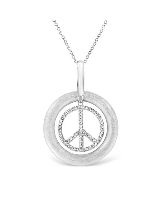Haus of Brilliance Metallic Matte Finish .925 Sterling Silver Diamond Accent Dancing Peace Sign 18'' Pendant Necklace