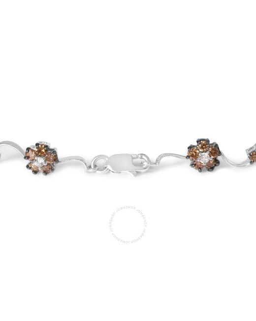 Haus of Brilliance Metallic 10K 4.0 Cttw Champagne And Diamond Floral Cluster And Station Link Bracelet