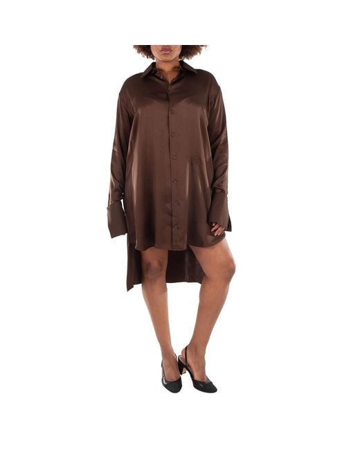 Loewe Brown Button-Up Silk Shirt Dress, Brand Size 36