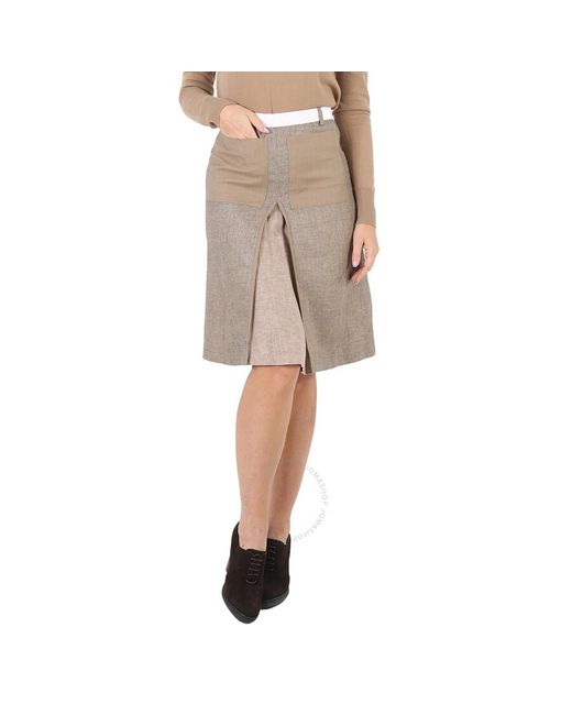 Burberry Natural Contrast Seam And Box-pleat Detail Line A-line Skirt