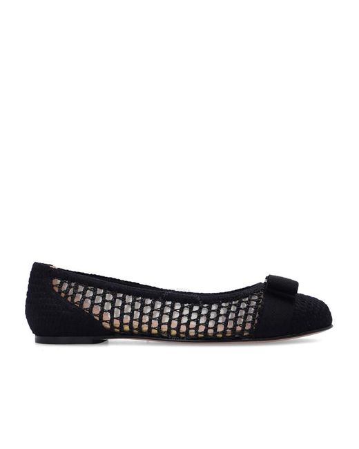 Ferragamo Black Salvatore Woven Raffia Varina Ballet Flats