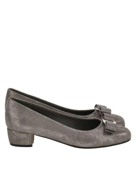 Ferragamo Gray Vara Bow Metallic Pumps