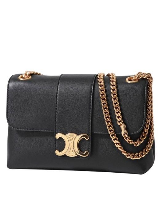 Céline Black Supple Calfskin Victoire Medium Crossbody Bag