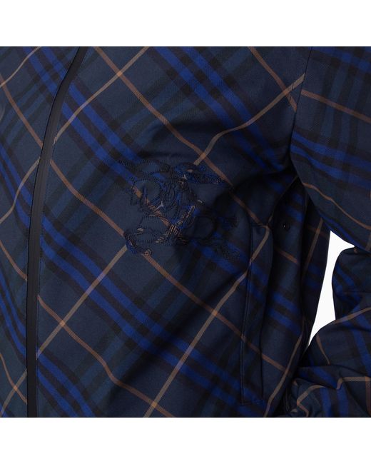 Burberry Blue Reversible Check Ekd Hooded Jacket