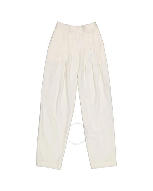Burberry White Grain De Poudre Wool Pleated Trousers