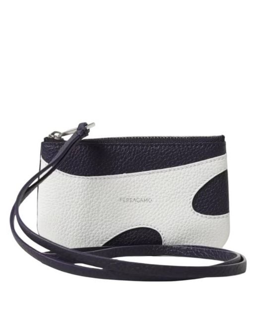 Ferragamo Blue Cut-Out Leather Zip Pouch for men