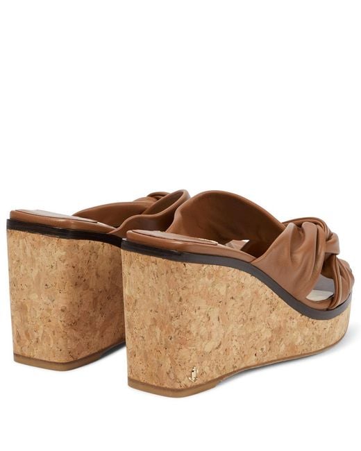 Jimmy Choo Brown Narisa 90 Leather Wedge Sandals, Brand Size 34 Us