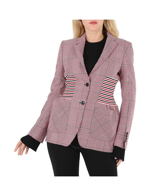 Burberry Pink Ainslee Bright Knit Panel Houndstooth Check Wool Jacket