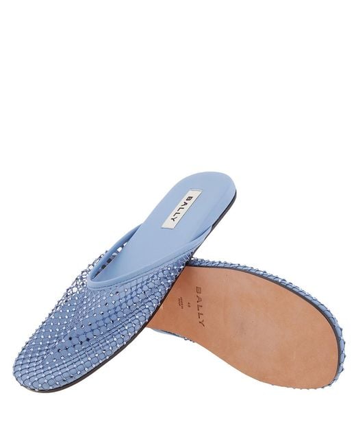 Bally Blue Crystal Fishnet Embellished Slipper, Brand Size 40 Us