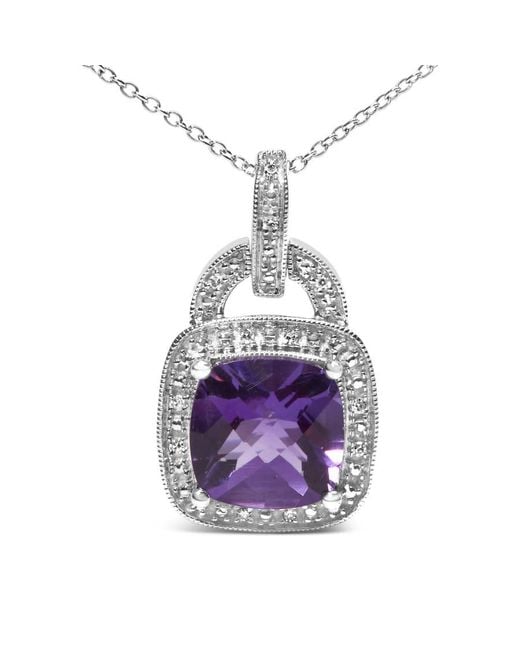Haus of Brilliance Blue 925 Sterling 10X10 Mm Cushion Amethyst And Diamond Accent Halo 18" Pendant Necklace