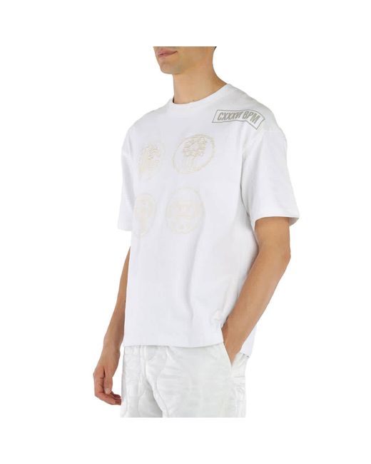 Roberto Cavalli White Embroidered Lucky Symbols T-shirt for men