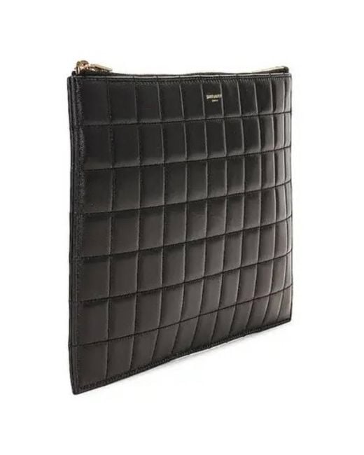 Saint Laurent Black Quilted Leather Tablet Pouch