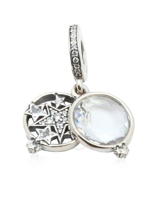 Pandora White Sterling Silver Double Dangle Magnified Star Charm