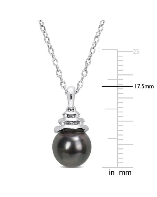 Amour Metallic 8.5-9Mm Freshwater Cultured Pearl And 1 1/3 Ct Tgw Created Sapphire Floral Pendant