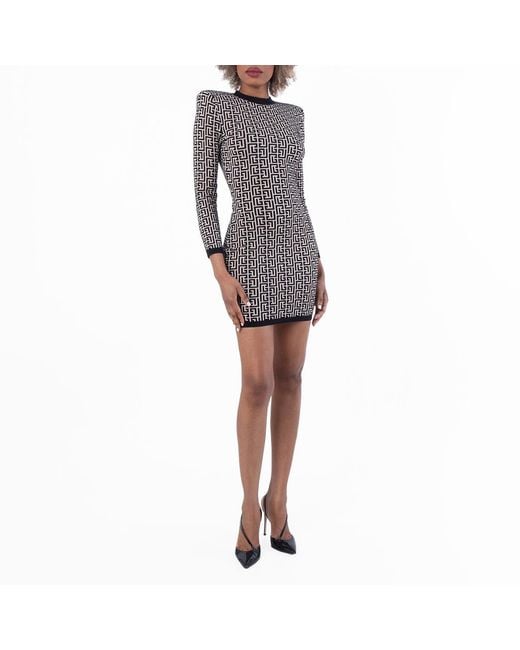Balmain Gray Monogram Jacquard Mini Dress, Brand Size 34 Us