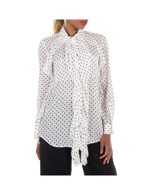 Burberry Gray Ruffled Polka Dot Silk Chiffon Blouse, Brand Size 8 Us