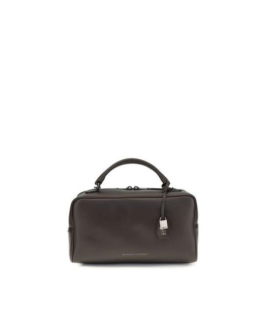 Brunello Cucinelli Brown Boston Explorer Top Handle Bag