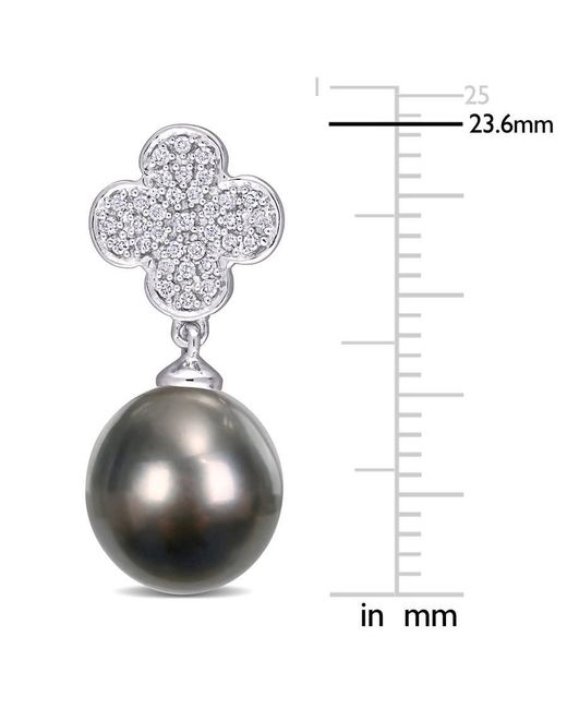 Amour White 10-10.5Mm Tahitian Cultured Pearl And 1/5 Ct Tdw Diamond Flower Drop Earrings
