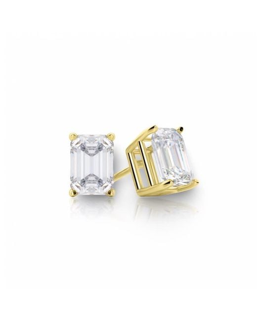 Tresorra Metallic 14K Emerald Cut Earth Mined Diamond Stud Earrings