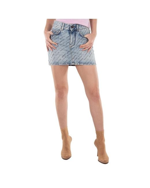 Balenciaga Blue All Over Logo Miniskirt