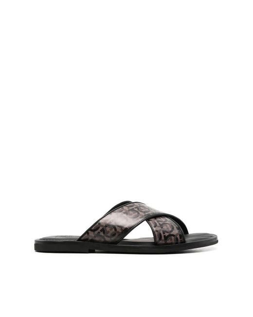Ferragamo Black Gancini Crossover Strap Sandals for men