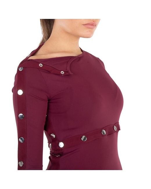The Attico Red Studded Asymmetric Convertible Round Neck Dress
