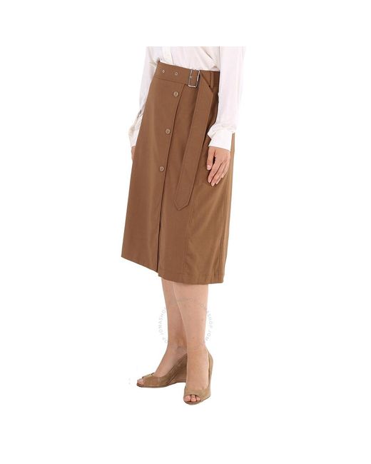 Burberry Brown Keeley Warm Walnut Belted Mid-length Skirt