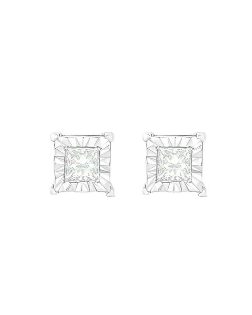 Haus of Brilliance Metallic 925 Sterling 1/2 Cttw Miracle Set Princess-Cut Diamond Solitaire Stud Earrings (H-I Color, I2-I3 Clarity)