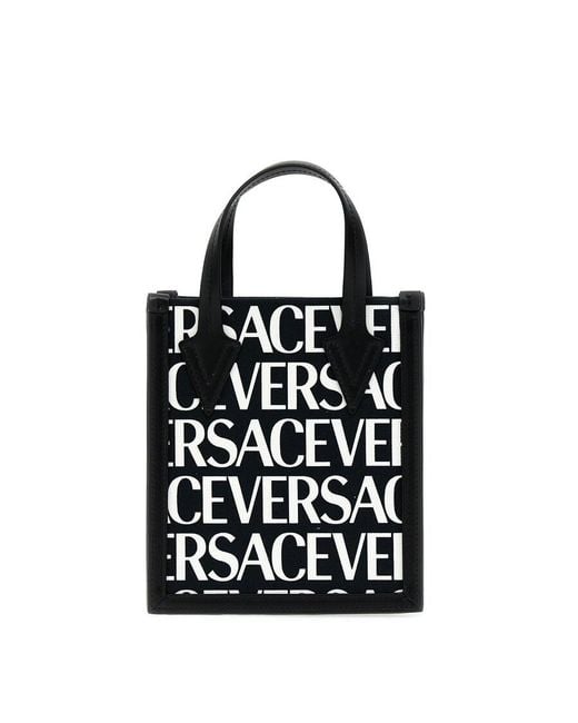 Versace Black Allover Logo Printed Crossbody Bag