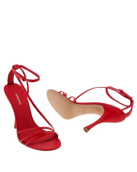 Ferragamo Red Ferragamo Denise Ankle Strap Nappa Sandals, Size 7 C