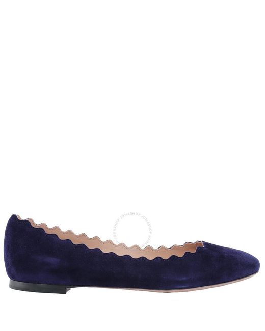 Chloé Blue Lauren Scallop-Trim Suede Ballet Flats, Brand Size 36 Us
