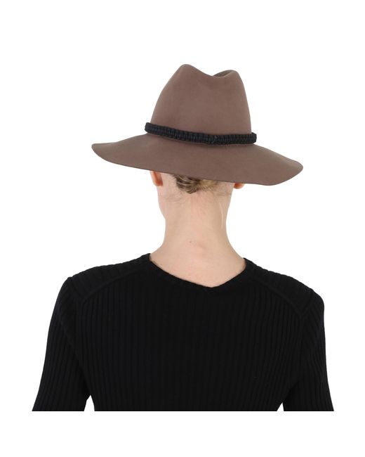 Maison Michel Brown Kate Macrame Strass Fedora Hat