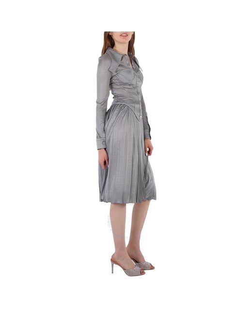 Burberry Gray Melange Marcella Pleated Jersey Corset Dress