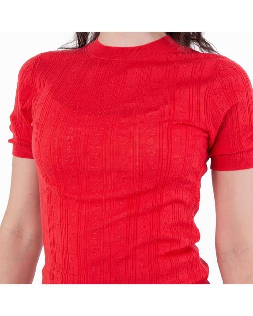 Ferragamo Red Ferragamo Short-Sleeved Gancini Motif Knit Top