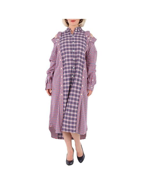 Burberry Purple Bright Reconstructed Contrast Check Shirt Dress, Brand Size 6 (Us