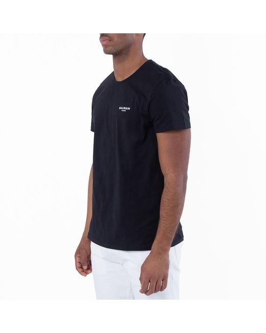 Balmain Blue Small Flock Logo Print T Shirt for men