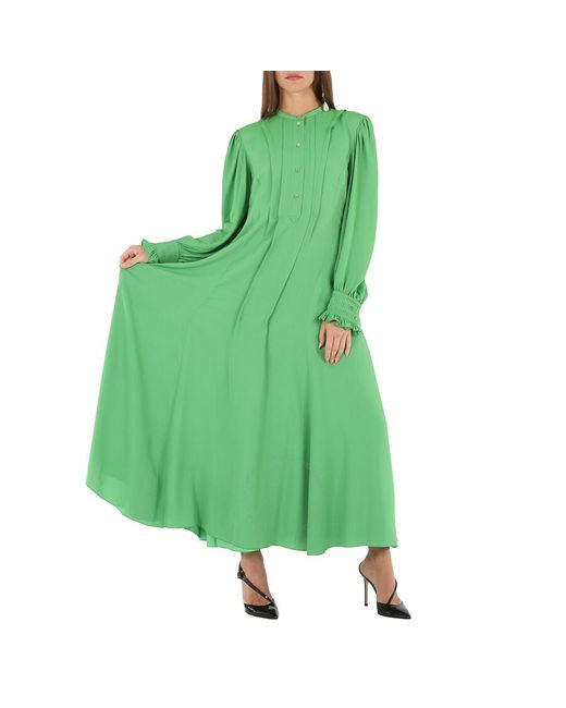 Chloé Green Vibrant Pintucked Crepe Long Dress