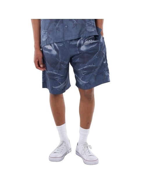 Burberry Blue Shark-Print Silk Shorts for men