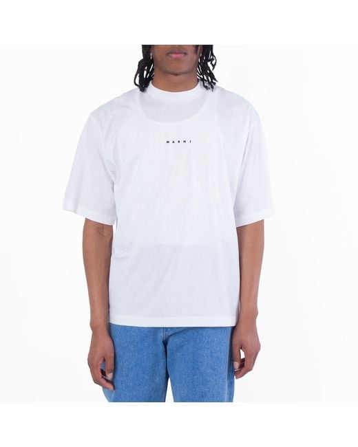 Marni White Organic Cotton Jersey Logo T-Shirt for men